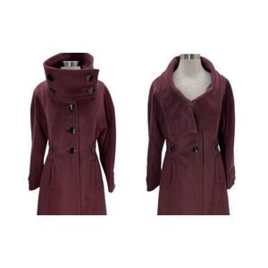 Karen Millen Women's Burgundy Wool/Cashmere Blend Button Up Coat Size 8